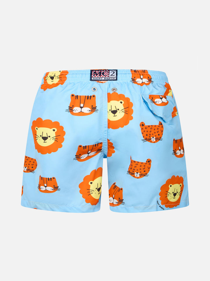 Boy lightweight fabric swim-shorts Jean Lighting with lions print - MC2 Saint Barth