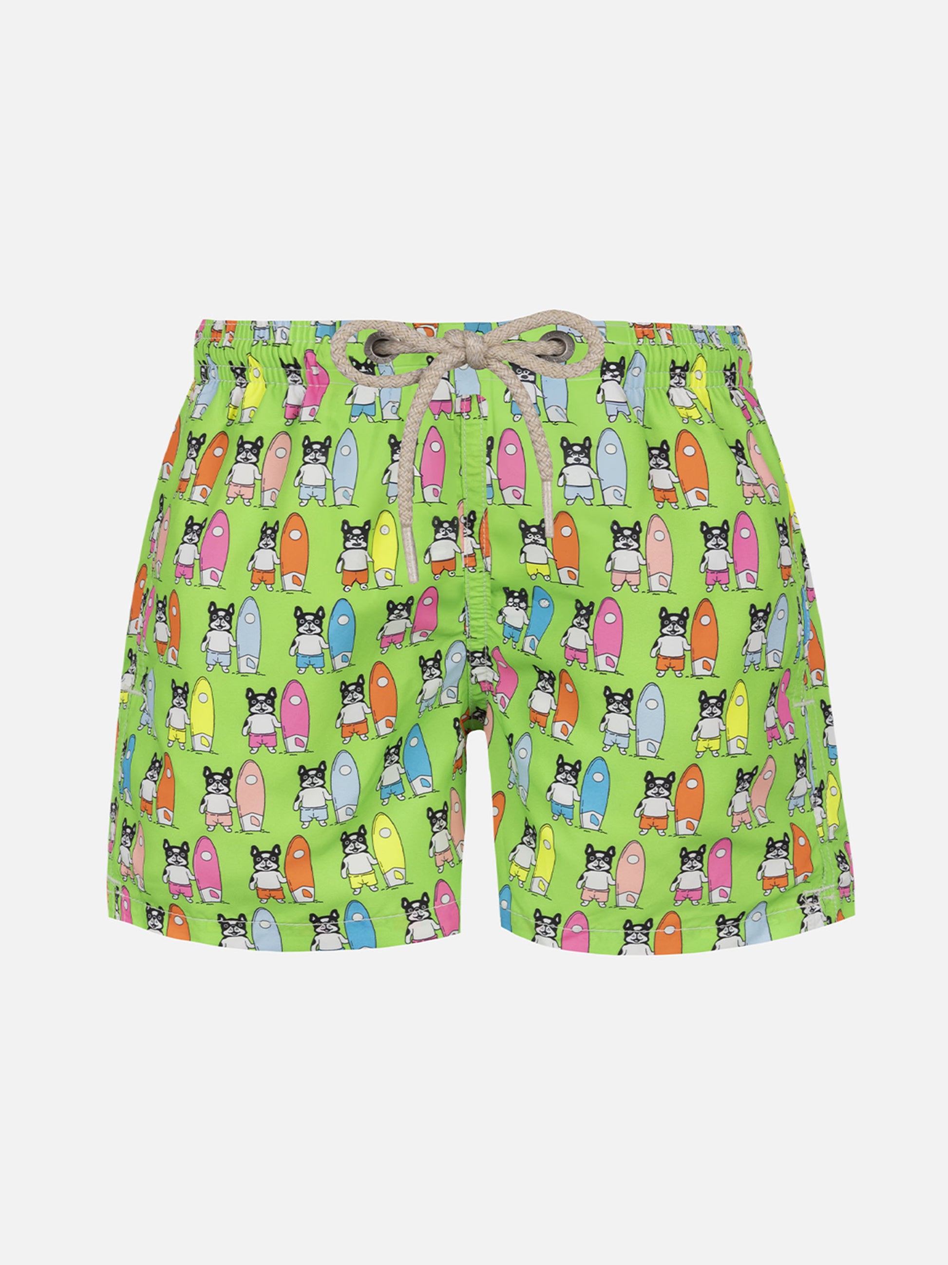 Boy lightweight fabric swim-shorts Jean Lighting with surfer dogs print - MC2 Saint Barth