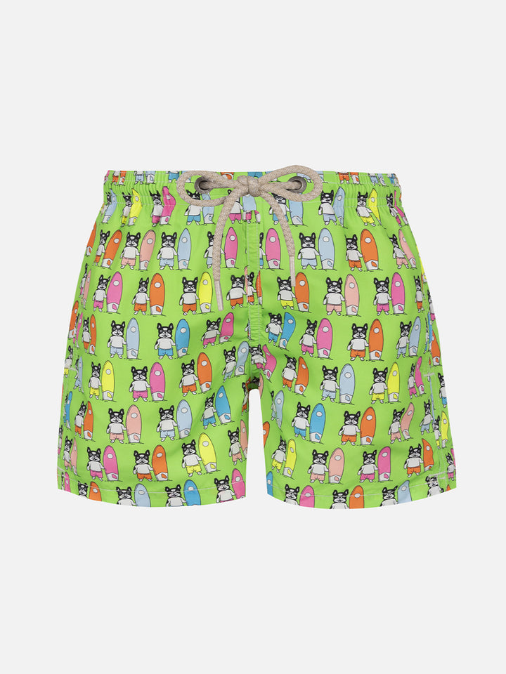 Boy lightweight fabric swim-shorts Jean Lighting with surfer dogs print - MC2 Saint Barth