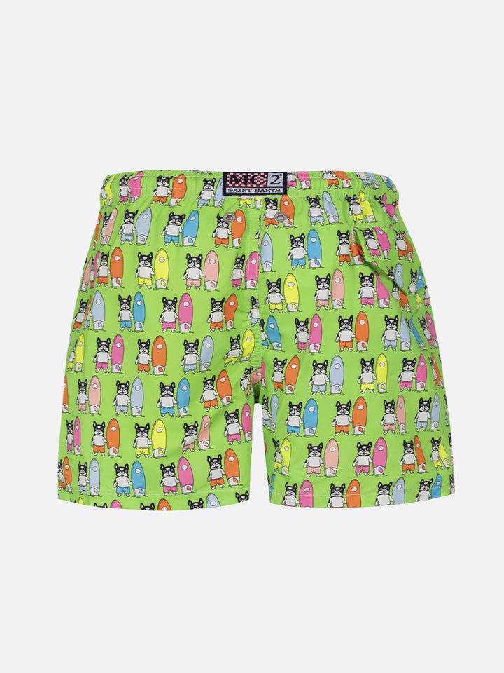 Boy lightweight fabric swim-shorts Jean Lighting with surfer dogs print - MC2 Saint Barth