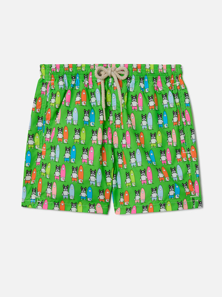 Bañador de tejido ligero para niño Jean Lighting con estampado de perros surfistas 