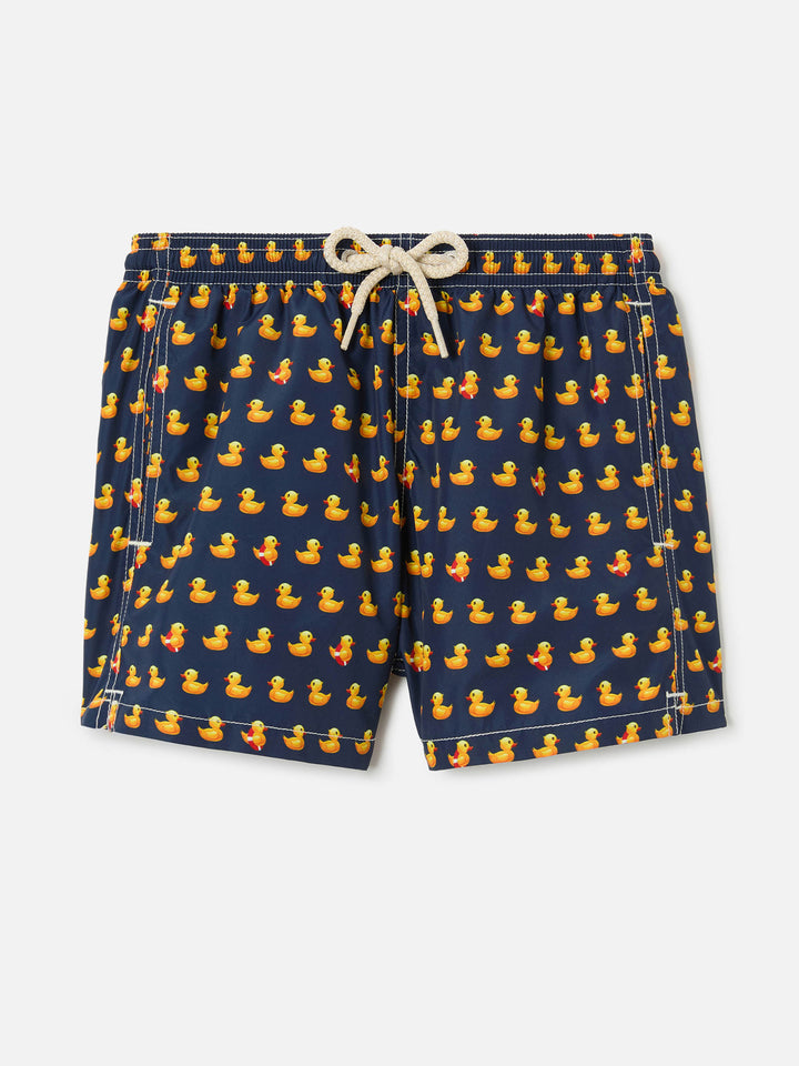 Boy lightweight fabric swim-shorts Jean Lighting with ducky print