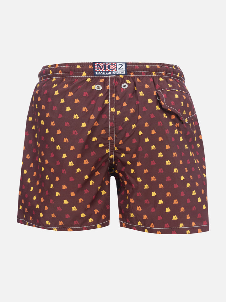 Leichte Jeans-Badeshorts aus Stoff mit Roma-Print | AS ROMA SPECIAL EDITION