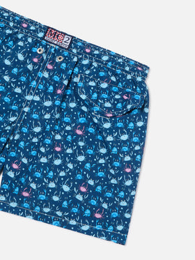 Bañador corto para niño con estampado multicolor de cangrejos 