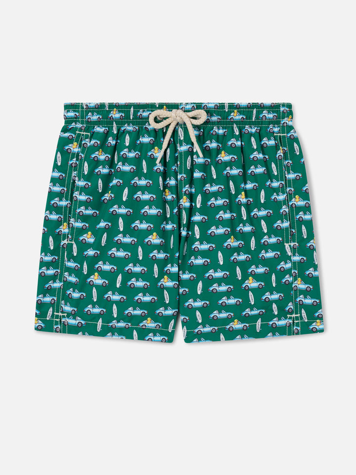 Green Jean Lighting swim shorts with sign beach print | PORSCHE SPECIAL EDITION