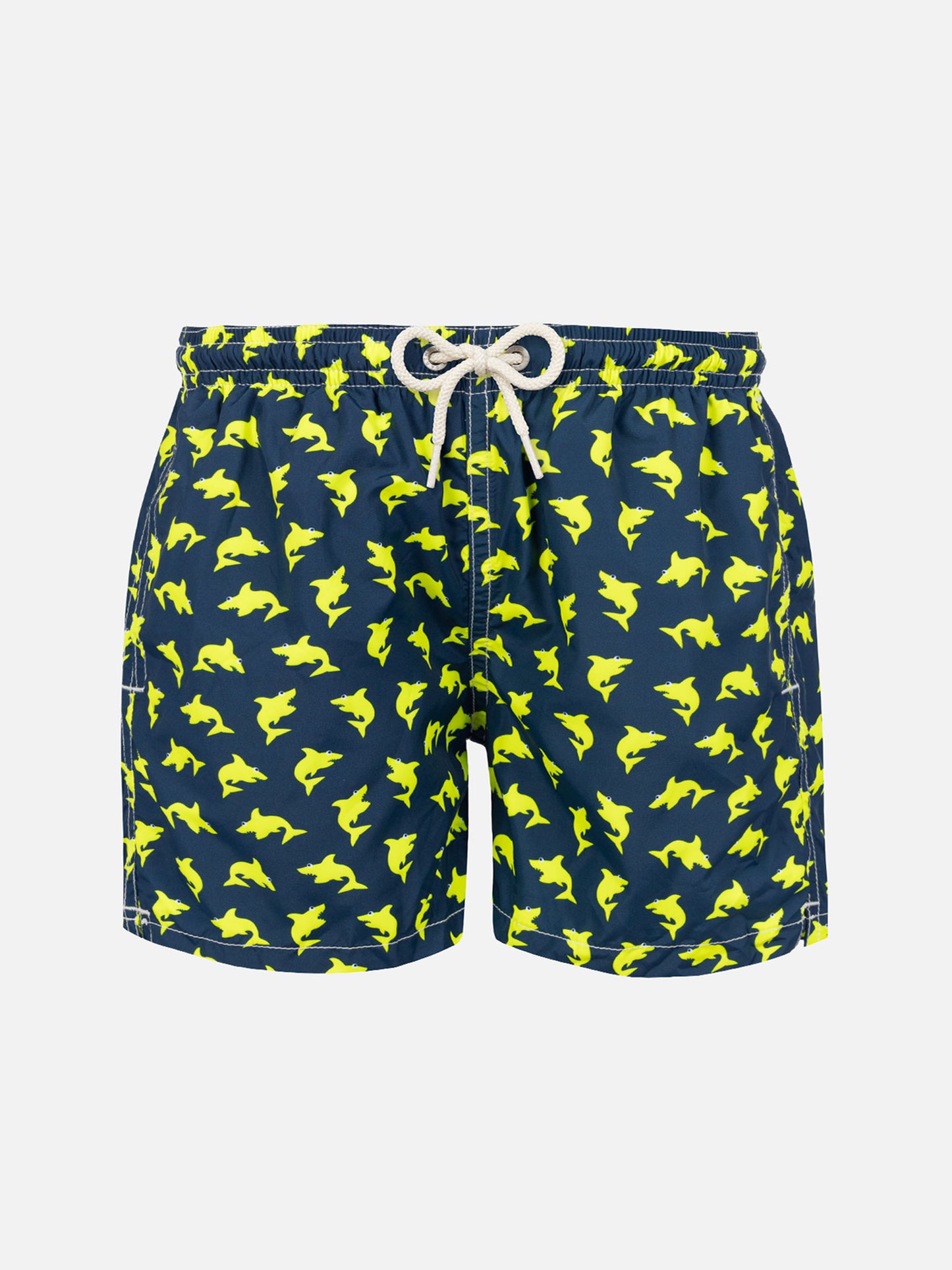 Boy light fabric swim shorts with fluo sharks print - MC2 Saint Barth