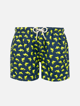 Boy light fabric swim shorts with fluo sharks print - MC2 Saint Barth