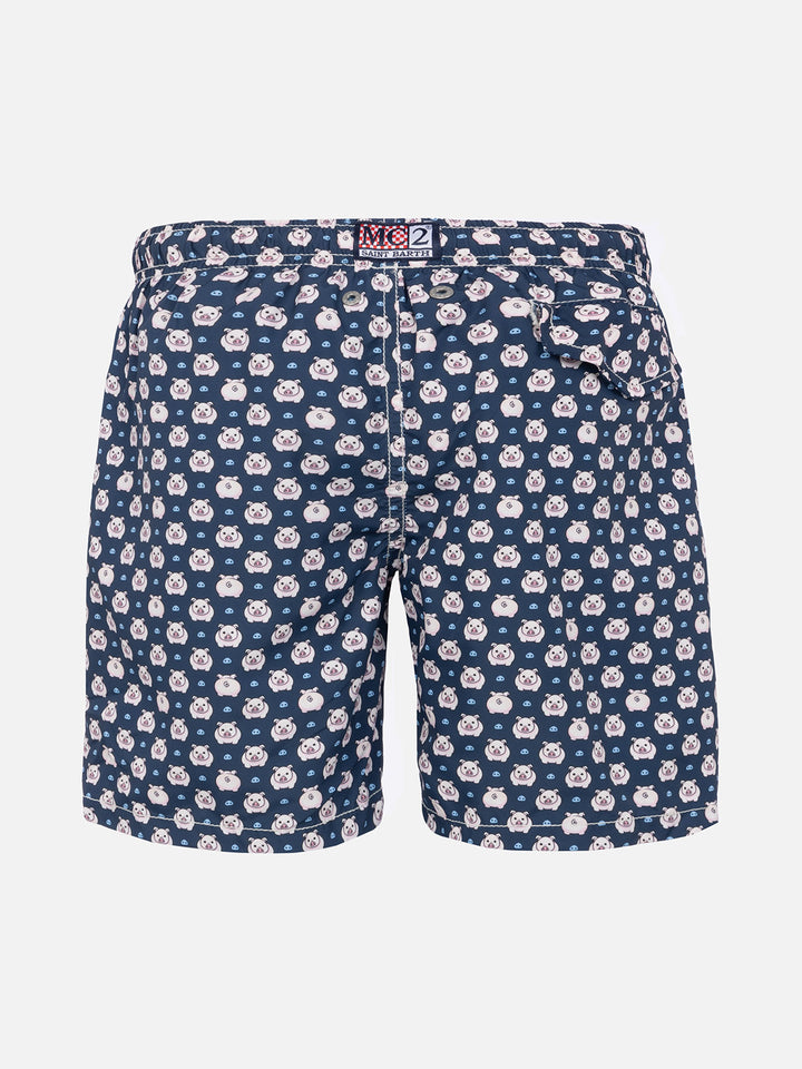 Boy light fabric swim shorts with micro pigs - MC2 Saint Barth