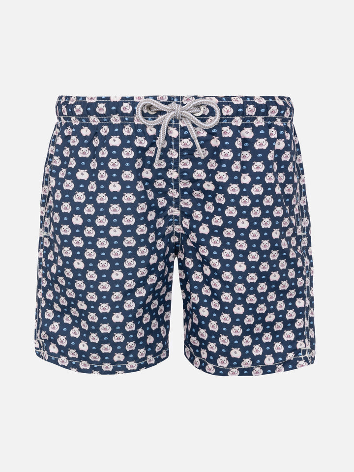 Boy light fabric swim shorts with micro pigs - MC2 Saint Barth
