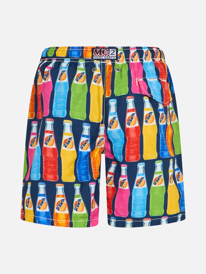 Boy lightweight fabric swim-shorts Jean Lighting with pop corn print - MC2 Saint Barth