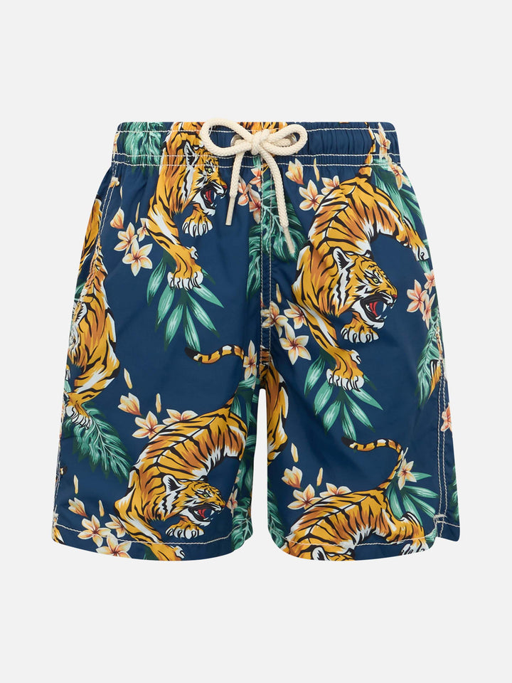 Boy lightweight fabric swim-shorts Jean Lighting with tropical print - MC2 Saint Barth