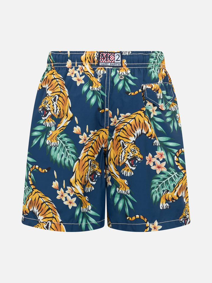Boy lightweight fabric swim-shorts Jean Lighting with tropical print - MC2 Saint Barth