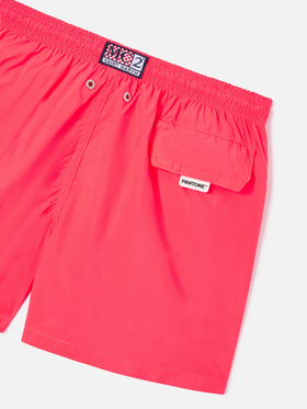 Boy fluo red lightweight swim shorts Lighting Pantone | PANTONE® SPECIAL EDITION