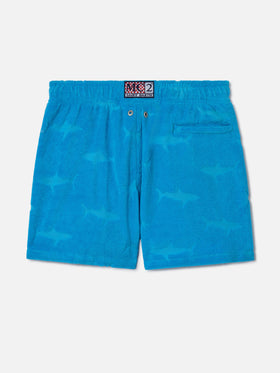 Short de bain garçon avec requins embossés en éponge 