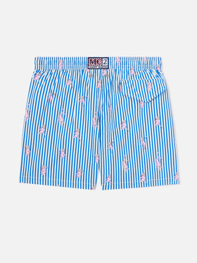 Gestreifte Jean Lighting Stretch Badeshorts mit Affen-Print 