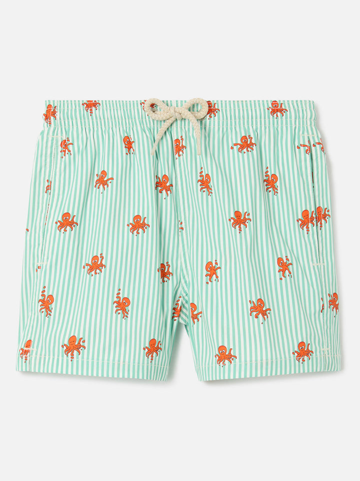 Jean Lighting Stretch swim shorts striped with all-over octopus print