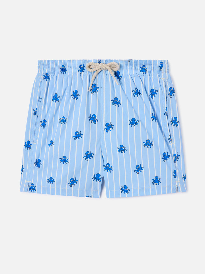 Jean Lighting Stretch swim shorts striped with all-over octopus print