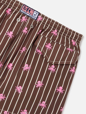 Jean Lighting Stretch swim shorts striped with all-over octopus print