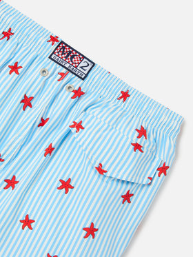 Costume Jean Lighting Stretch a righe con stampa stelle marine all over