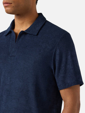 Marineblaues Jeremy Poloshirt aus Baumwolle mit Frottee-Effekt 