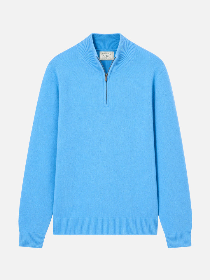 Dusty blue Lambswool Jermyn half-zip sweater