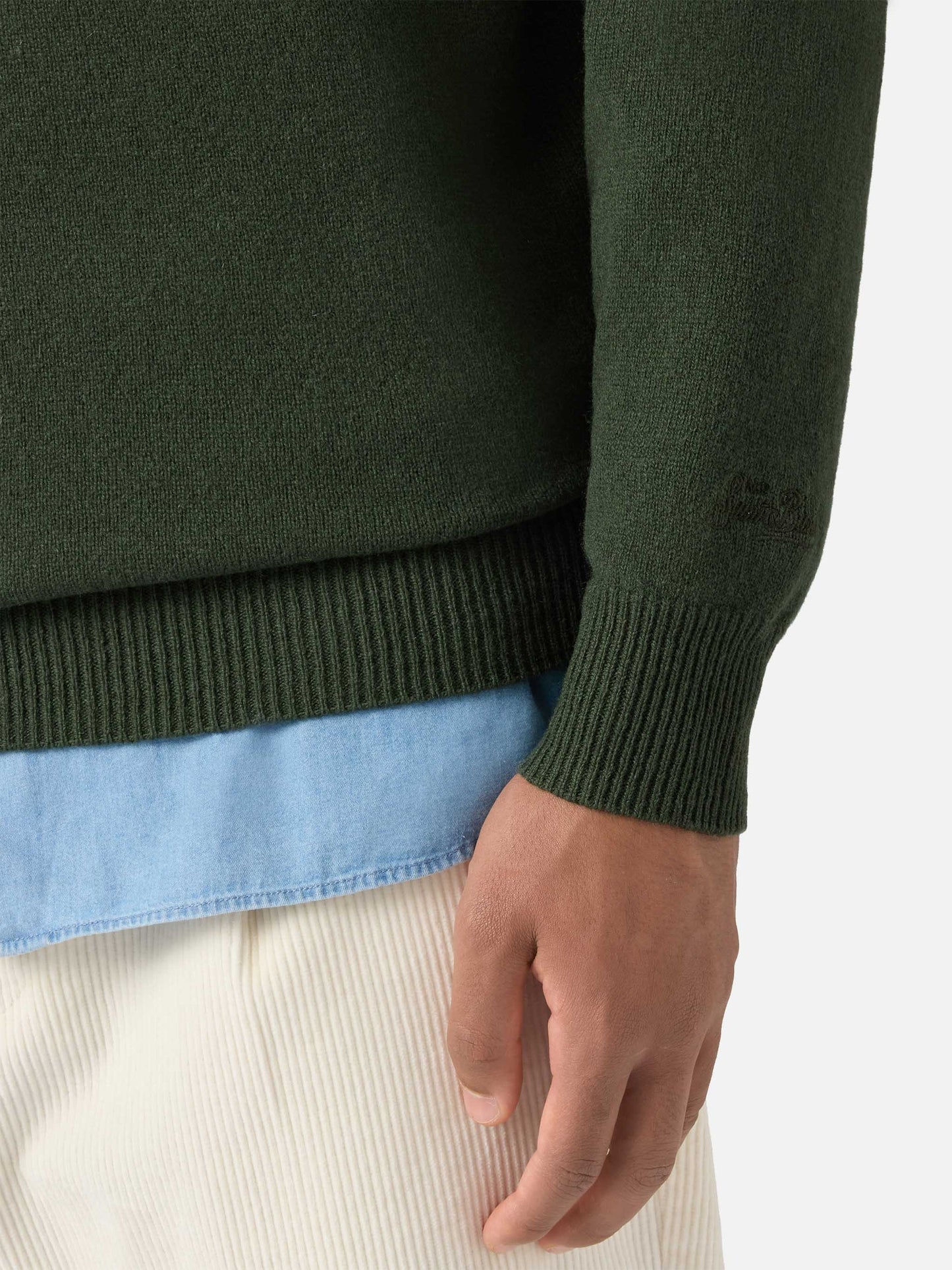 Jermyn half-zip sweater in 100% lambswool moss green