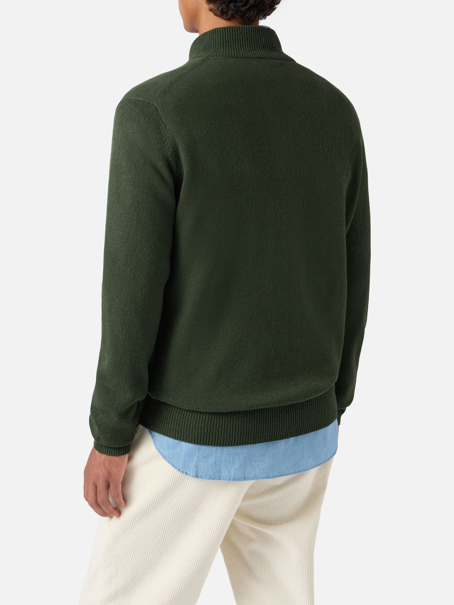 Jermyn half-zip sweater in 100% lambswool moss green
