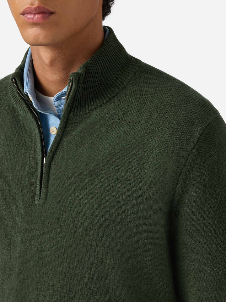 Jermyn lambswool half-zip sweater in moss green