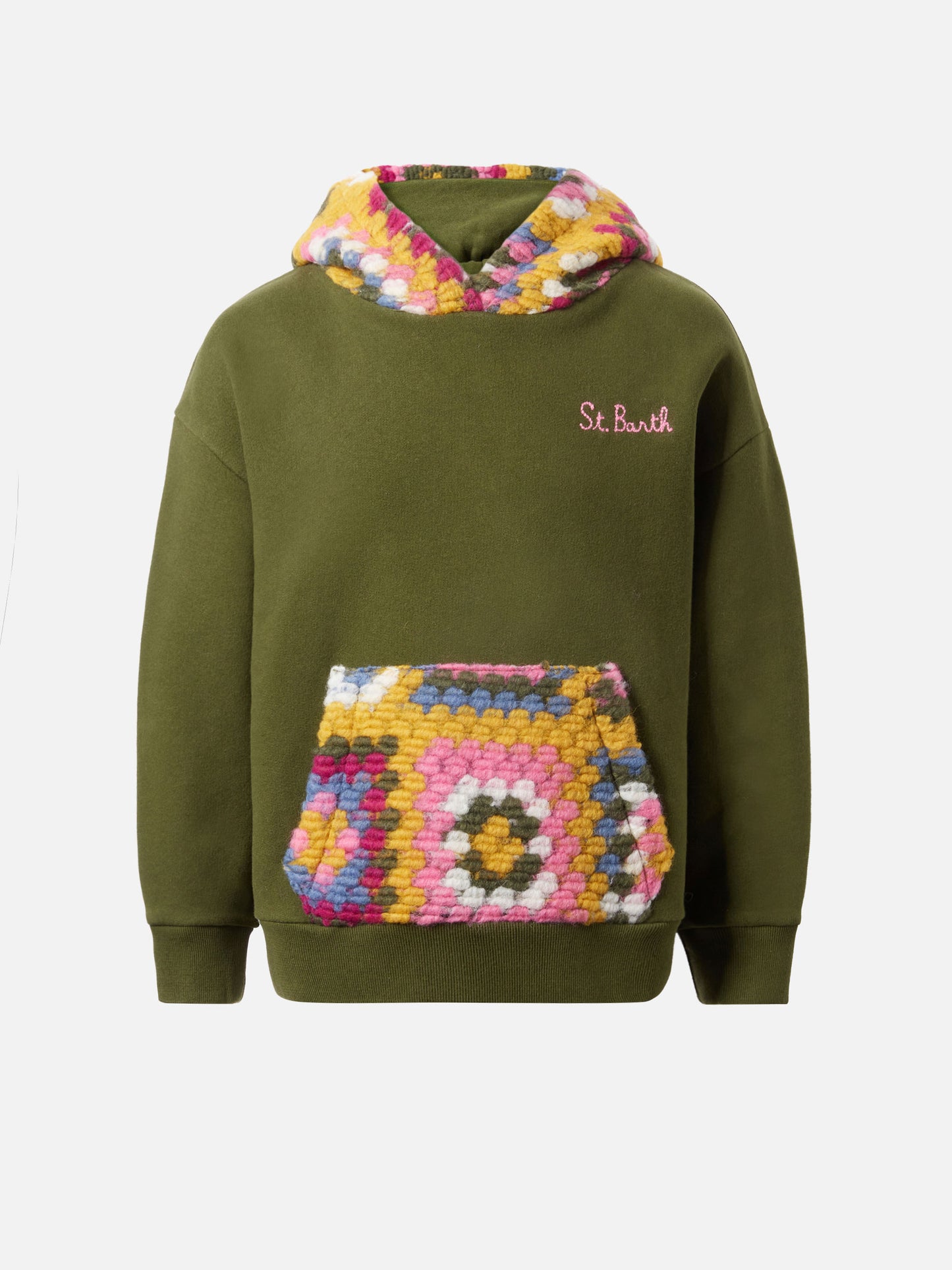 Jeune Jr grüner Hoodie mit Häkelmuster