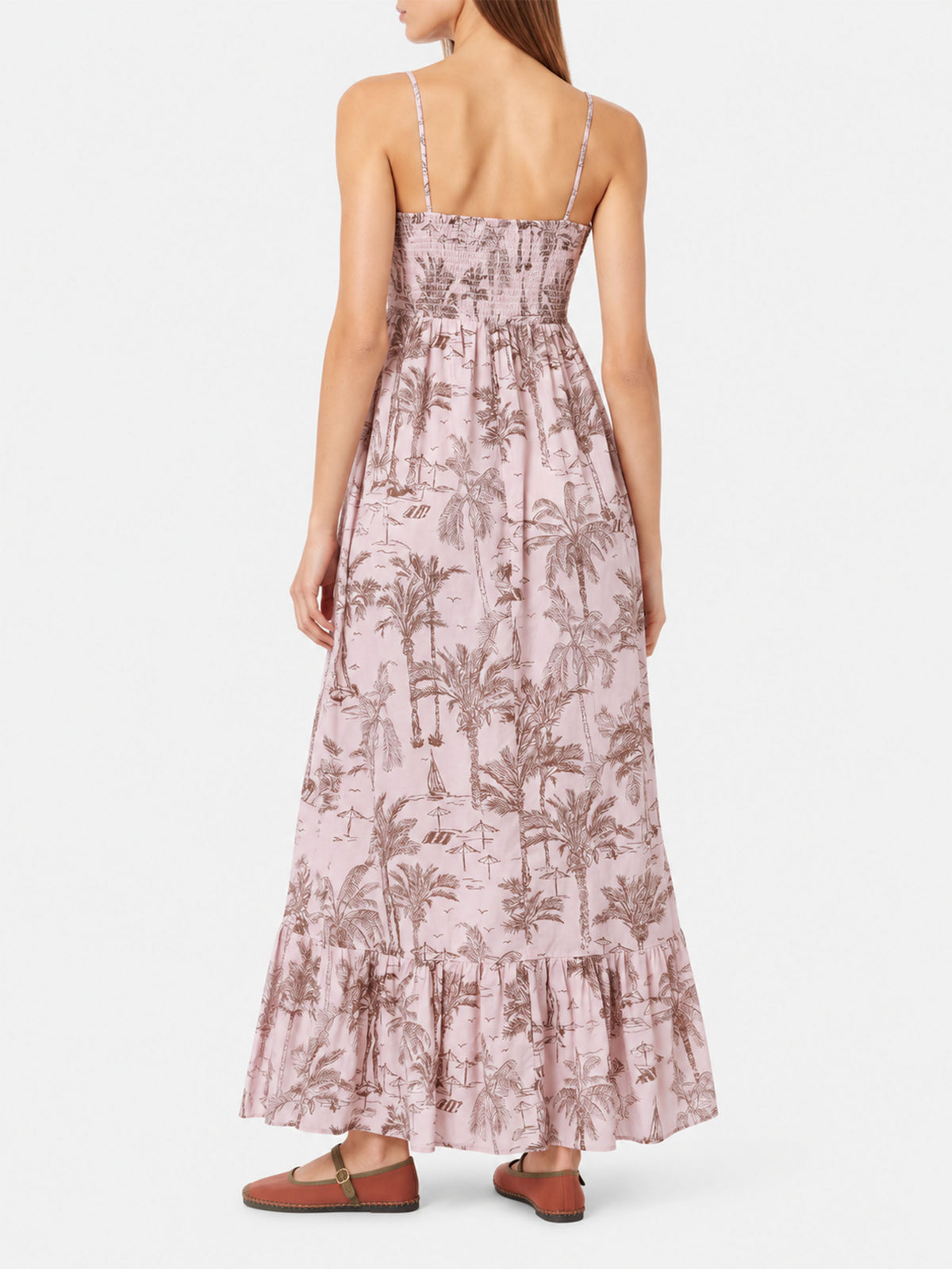 Blue Jemma cotton dress with toile de Jouy print and smock detail