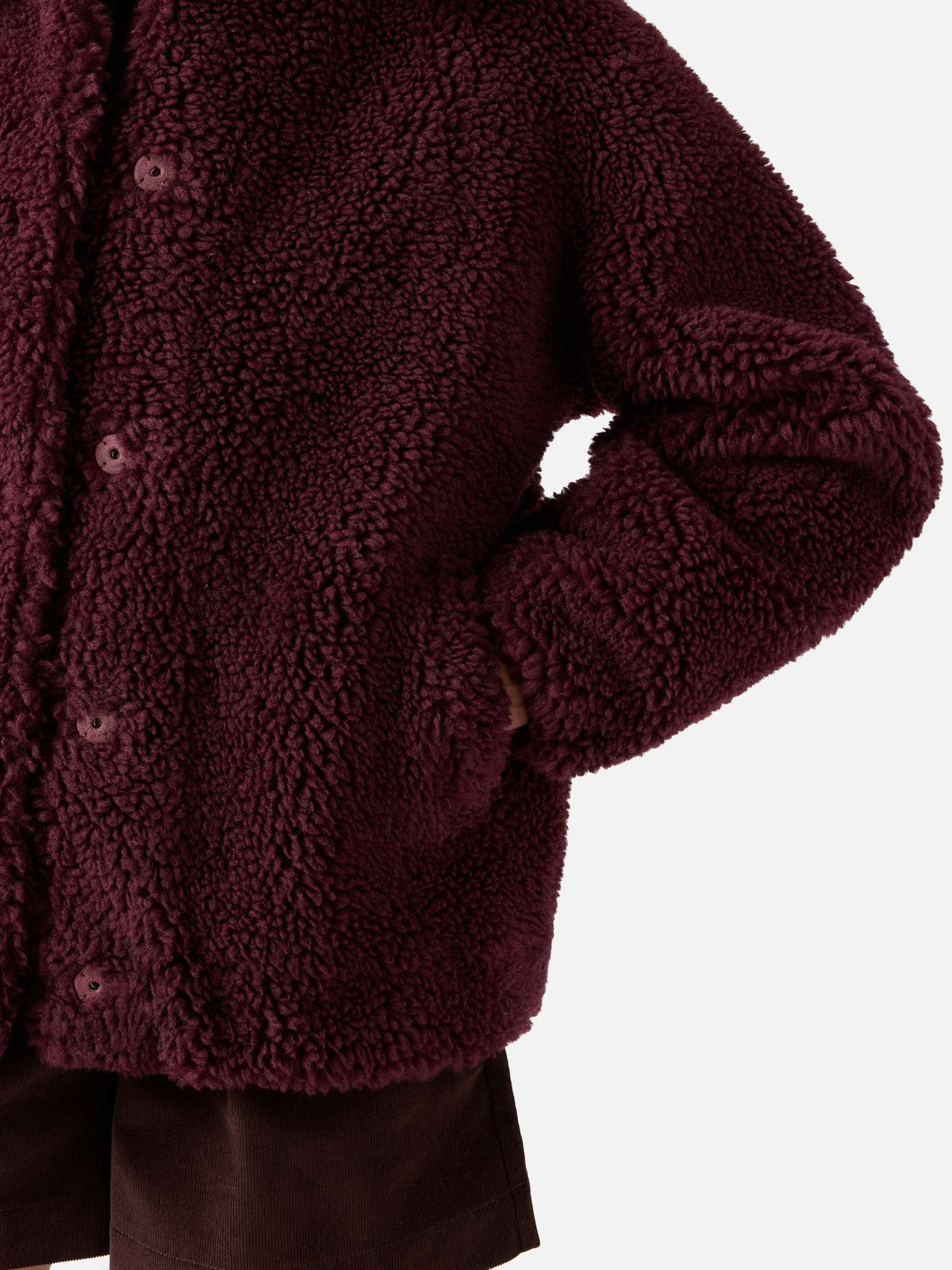Chaqueta teddy Jeanne en mezcla de lana Aubergine con parche del logo 