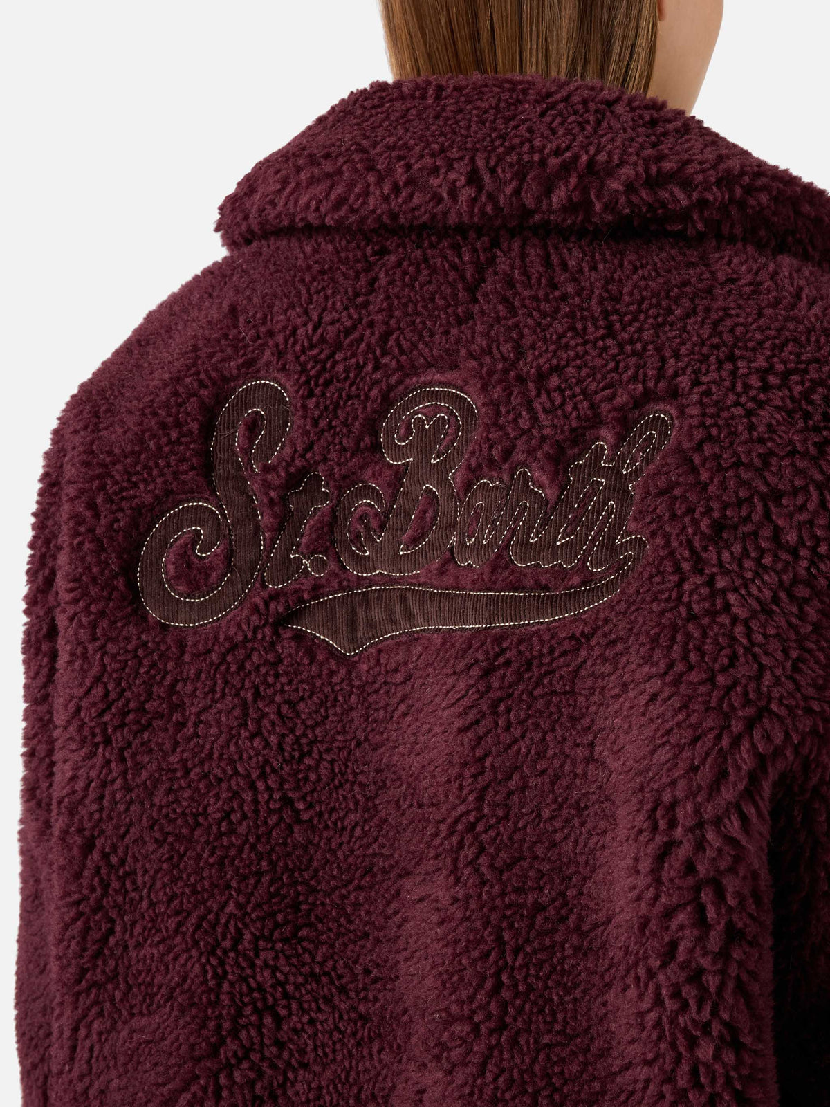 Chaqueta teddy Jeanne en mezcla de lana Aubergine con parche del logo 