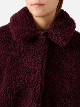 Chaqueta teddy Jeanne en mezcla de lana Aubergine con parche del logo 