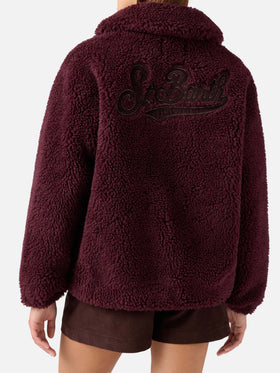 Chaqueta teddy Jeanne en mezcla de lana Aubergine con parche del logo 