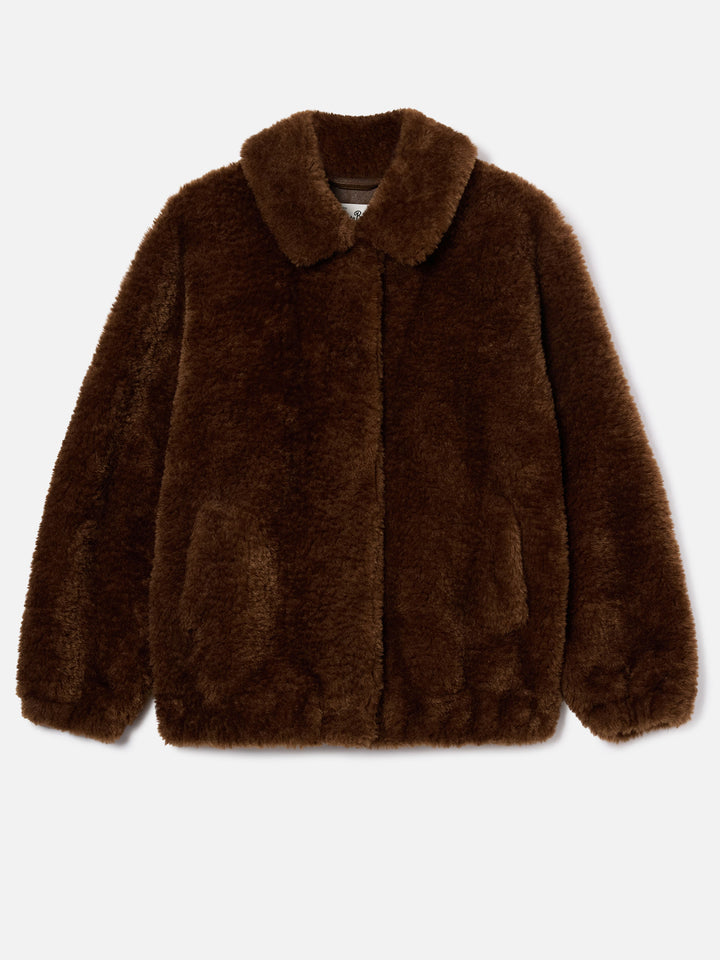 Brown Jeanne teddy jacket with logo embroidery