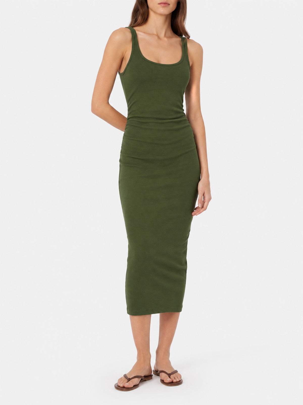 Robe débardeur en jersey de coton côtelé vert militaire Jennifer 