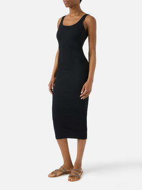Robe midi Jennifer en tissu de coton stretch côtelé noir 