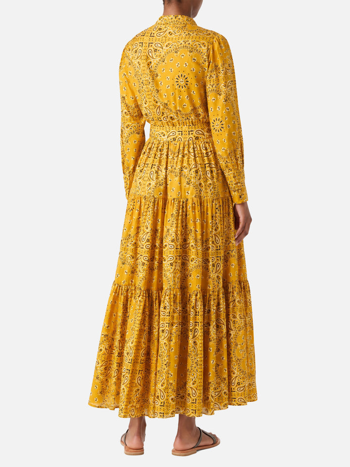 Ochre Jensen cotton long dress with bandana print