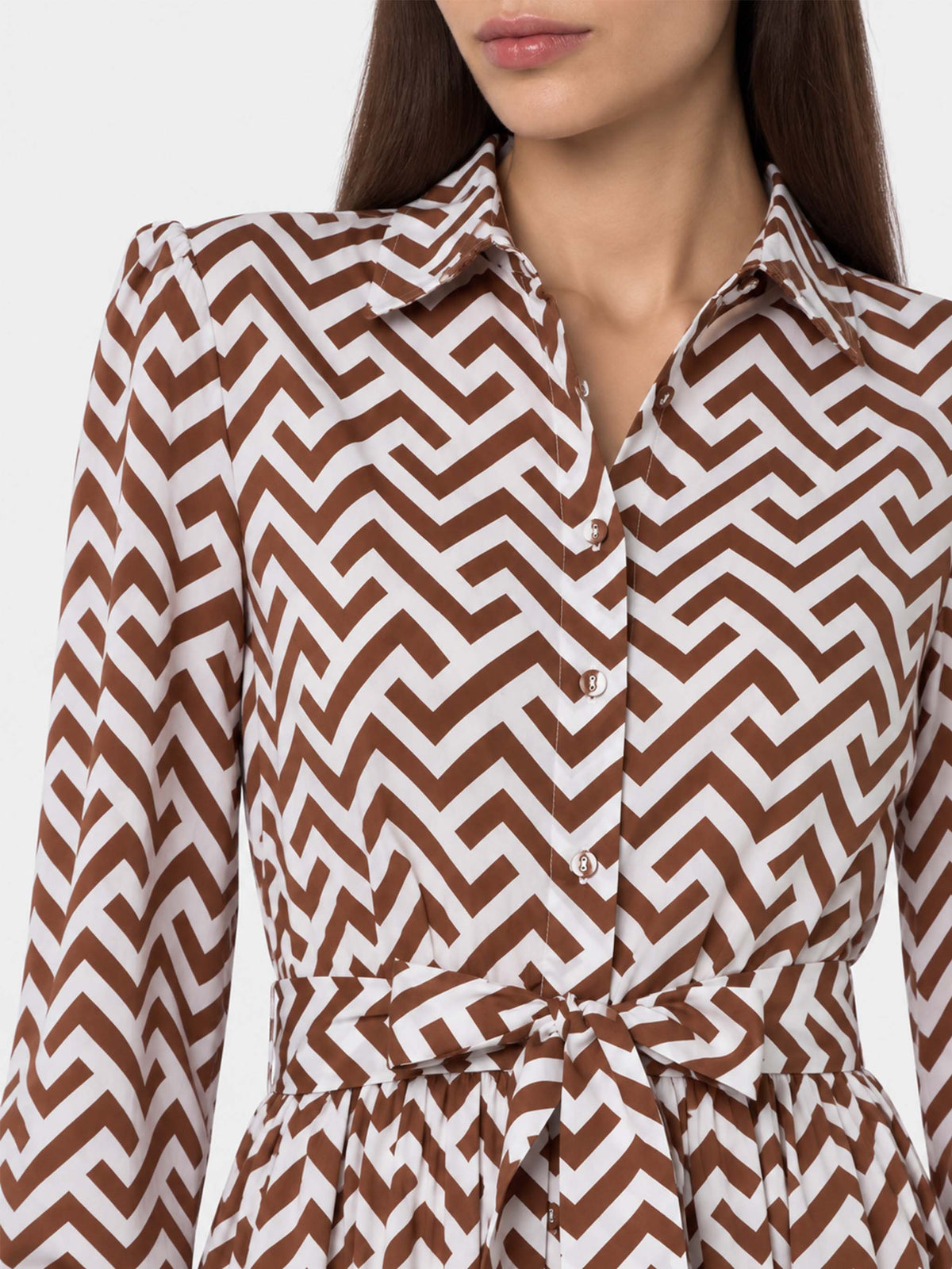 Langes Baumwollkleid Jensen mit Zickzack-Print 