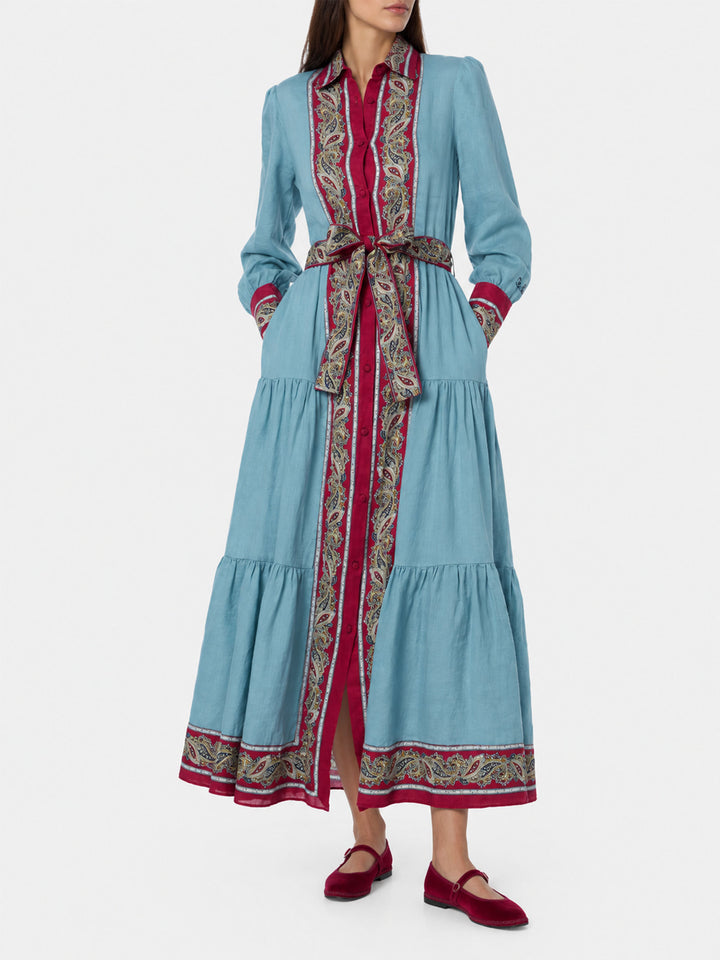 Vestido Jensen de lino paisley azul claro 