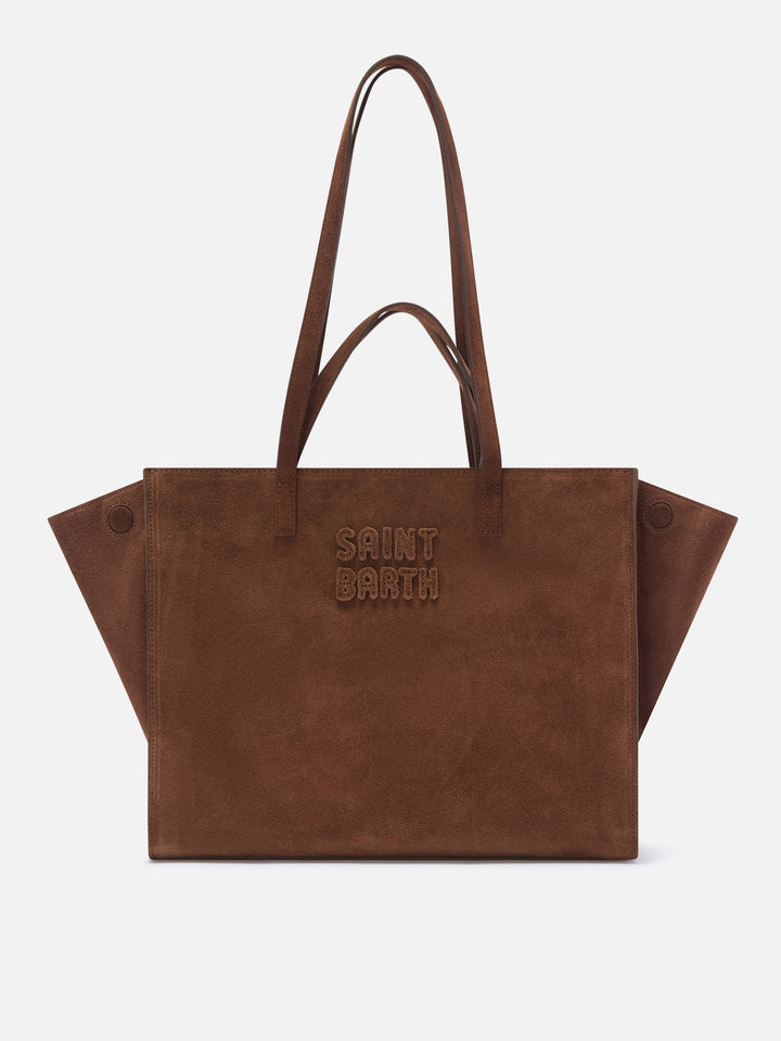Brown Large Jour suede bag with logo embroidery