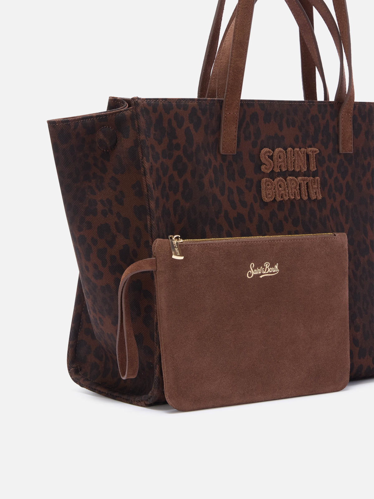 Large Jour denim bag with leopard print and suede handles