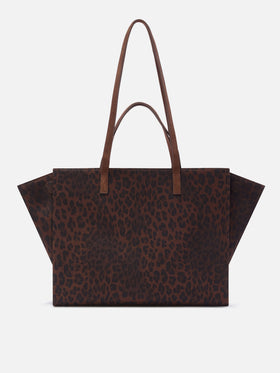 Large Jour denim bag with leopard print and suede handles