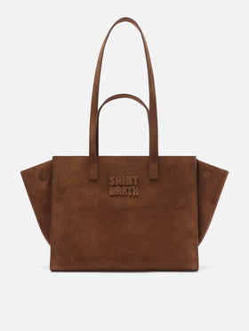 Sac Jour Medium en daim marron avec logo brodé 