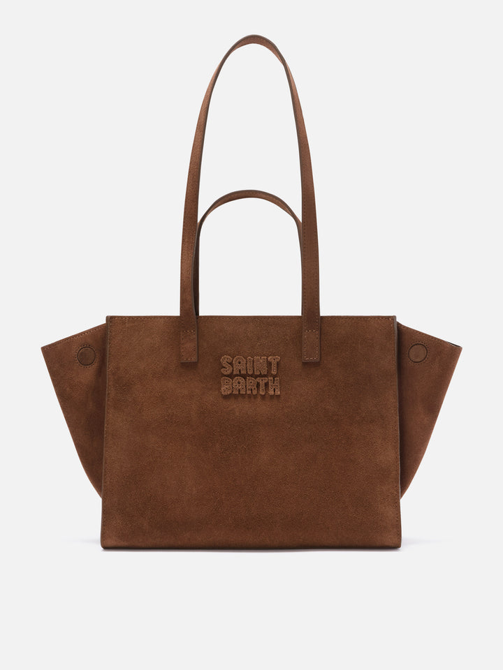 Sac Jour Medium en daim marron avec logo brodé 