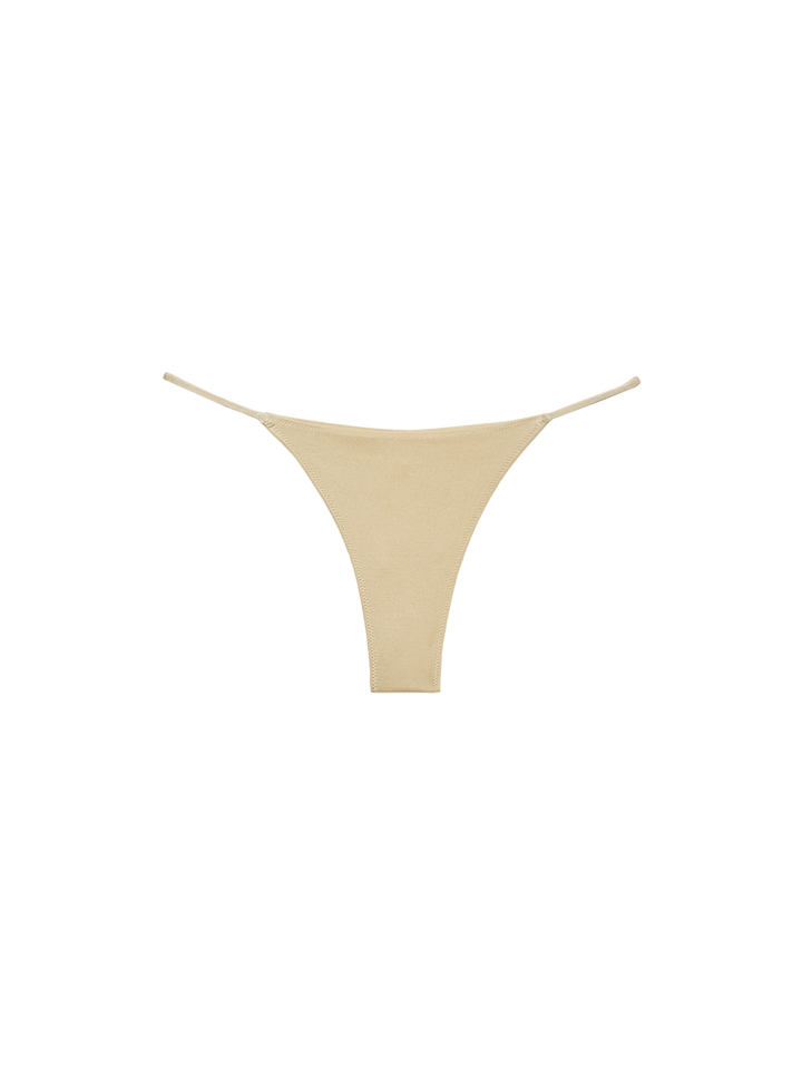 Jodene shimmer gold cheeky swim briefs - Celestine shimmer gold one-shoulder bralette top - MC2 Saint Barth