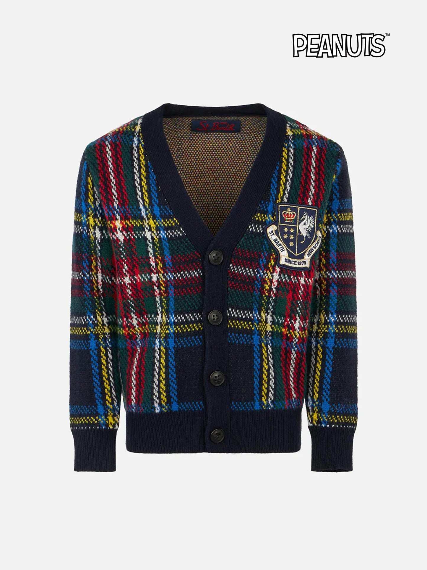Cardigan in maglia tartan con patch
