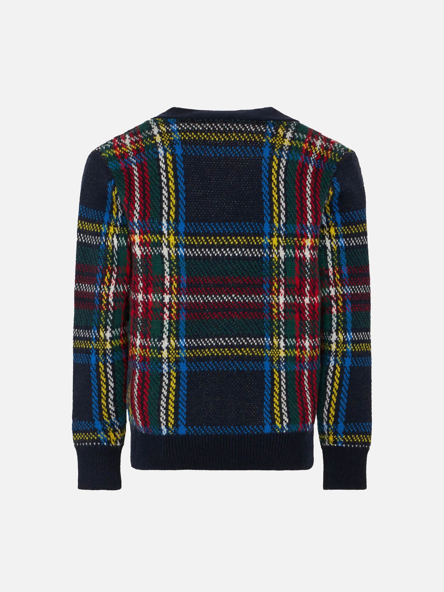 Cardigan in maglia tartan con patch