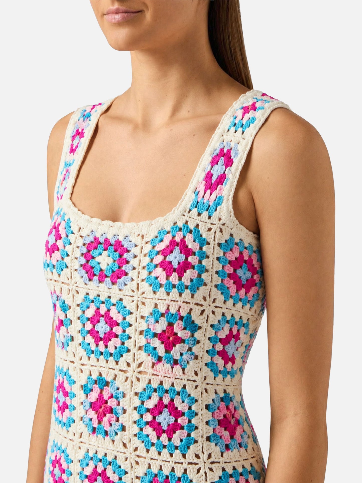 Vestido multicolor de algodón de crochet Jaisal 