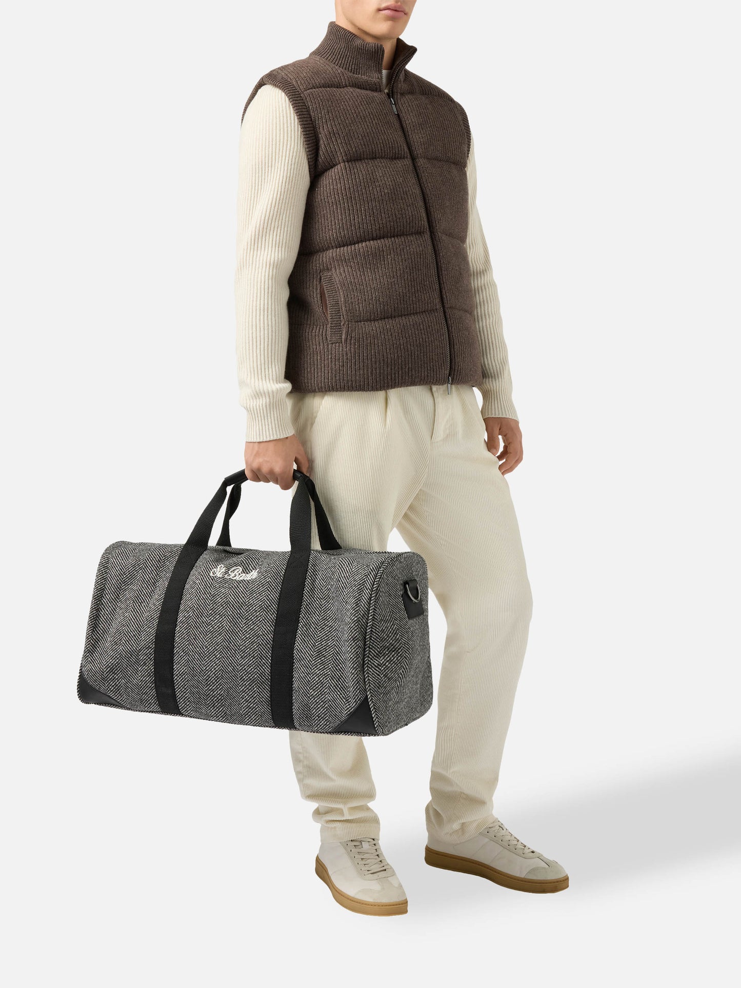 Jetleg Reisetasche aus Wollmischung in Fischgrätmuster